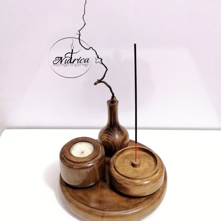 ست جاعودی و جاشمعی و گلدان چوبی